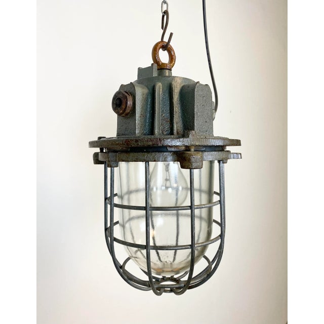 Gray Gray Industrial Cast Iron Cage Pendant Light, 1960s For Sale - Image 8 of 14