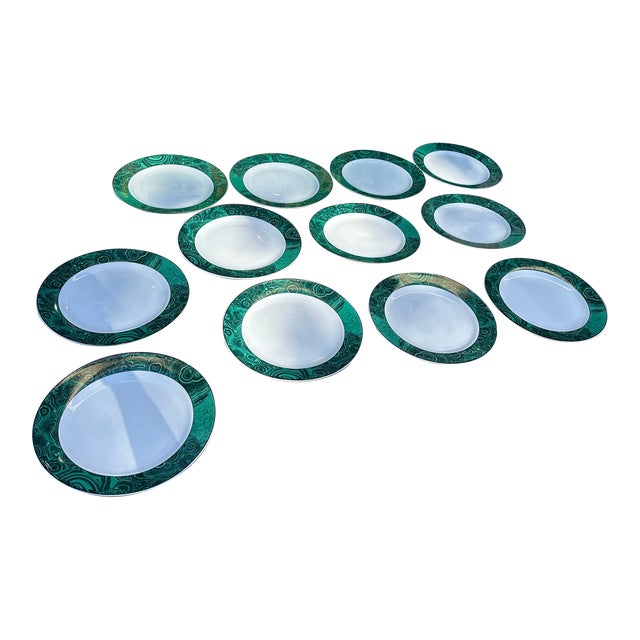 1970s Malachite Gabbay Dinner Plates- Set of 12 For Sale