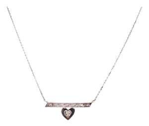 14 Karat White Gold Free Form Heart Charm With Diamonds Necklace