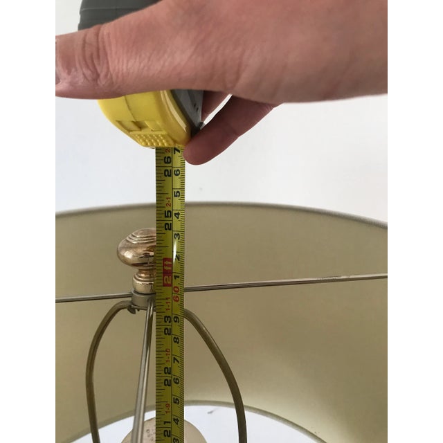 Vintage Blue Geometric Terracotta Clay Sgraffito Pottery Lamp With Shade For Sale - Image 11 of 13