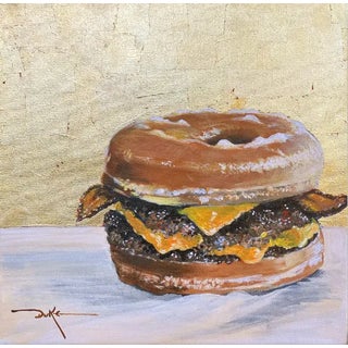 Contemporary Impressionist Still Life Painting, "Crispy Cheeseburger Deluxe" For Sale