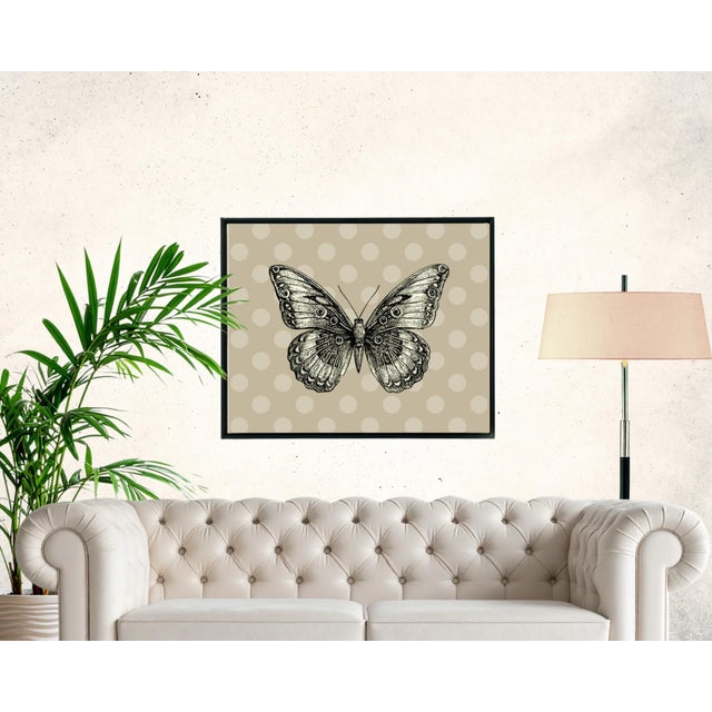 Contemporary Modern Butterfly Large Canvas Print in Black Frame Color-Way 8 For Sale - Image 3 of 3
