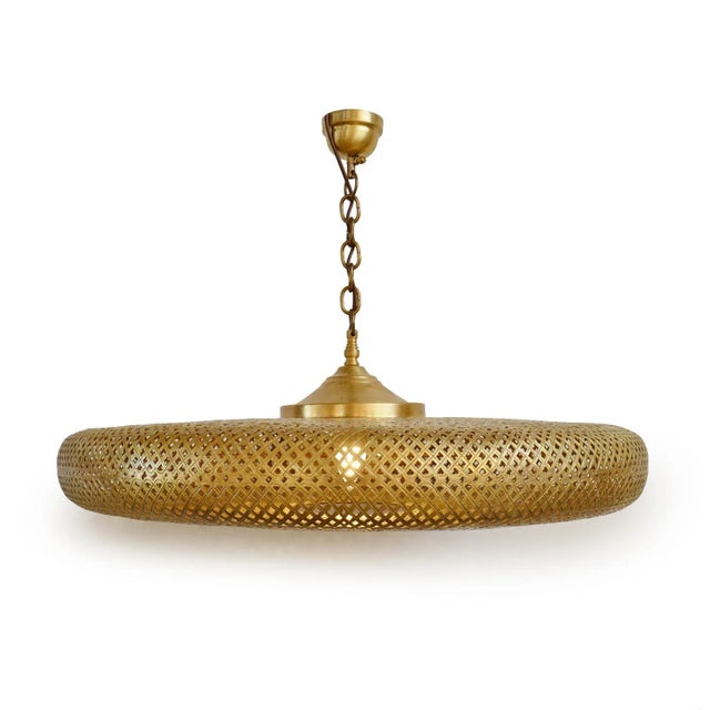 Moroccan Vintage Moroccan Brass Work Pancake Pendant Light Large For Sale - Image 3 of 8