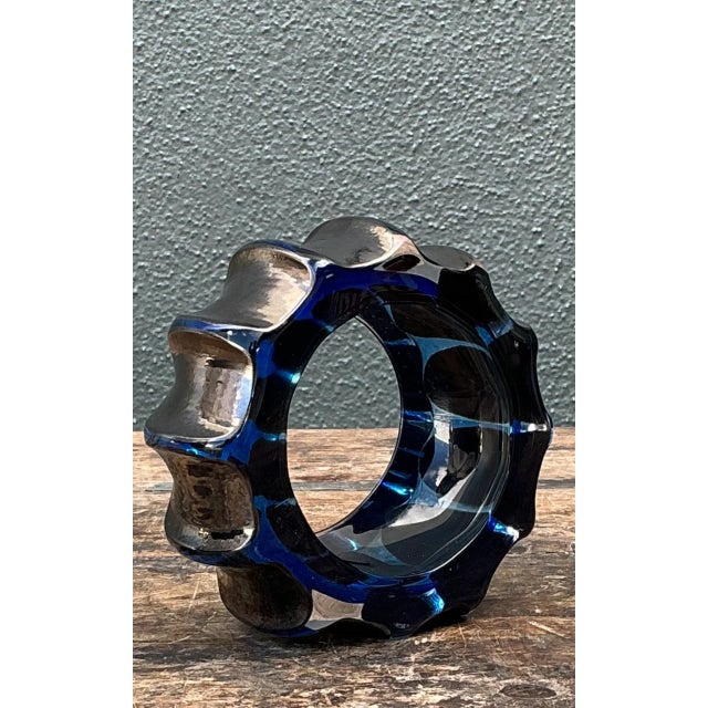 Vintage Blue Sculptural Art Glass Gear Sculpture For Sale - Image 9 of 12