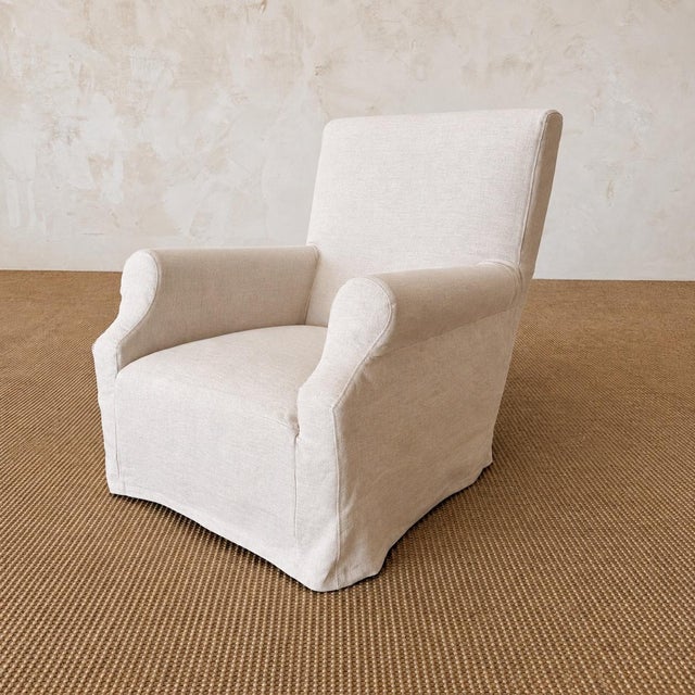 Textile Regent Chair Slip Covered in Belgian Linen- Greige For Sale - Image 7 of 11