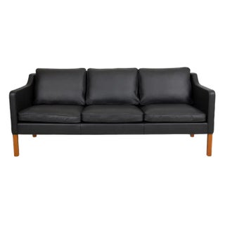 Three Seater 2323 Sofa in Black Bison Leather by Børge Mogensen for Fredericia For Sale