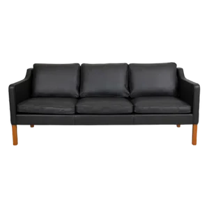 Three Seater 2323 Sofa in Black Bison Leather by Børge Mogensen for Fredericia
