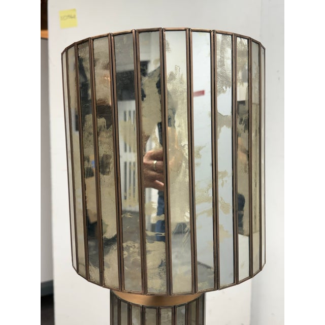 Bronze Ken Fulk Art Deco Inspired Antiqued Mirrored + Bronze-Tone Metal Table Lamps, Pair For Sale - Image 8 of 12