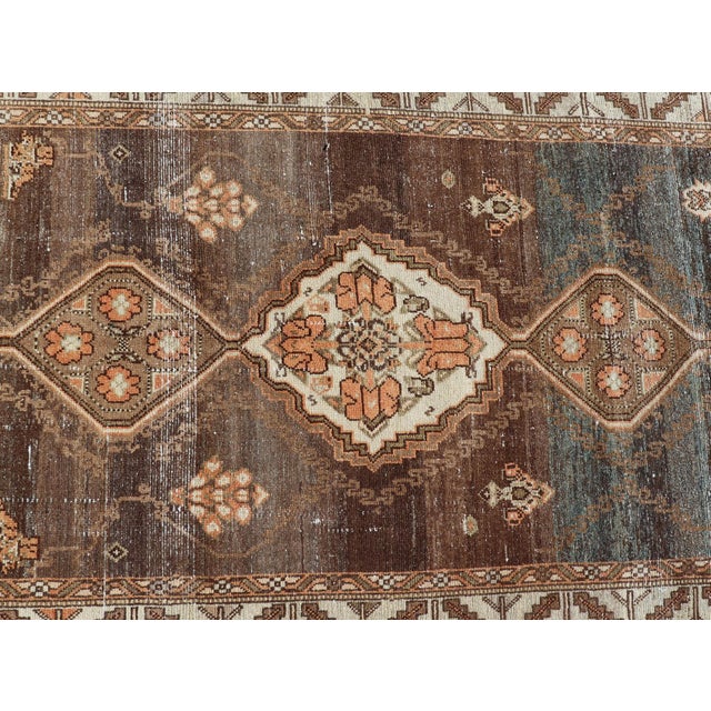 Antique Persian Long Malayer Runner Medallion Design in Brown, Gray, Steel Blue 3'5 X 18' For Sale - Image 10 of 13