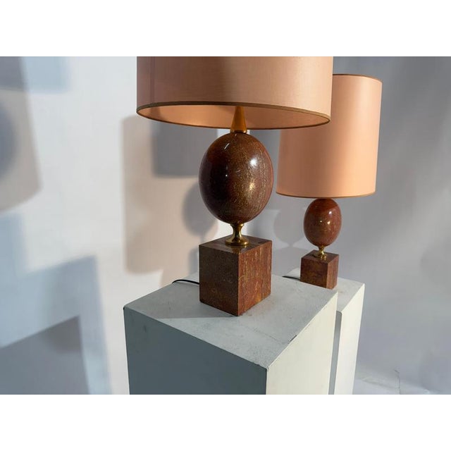 Red Travertine and Brass Lamps from Philippe Barbier, 1970s, Set of 2 For Sale - Image 10 of 13