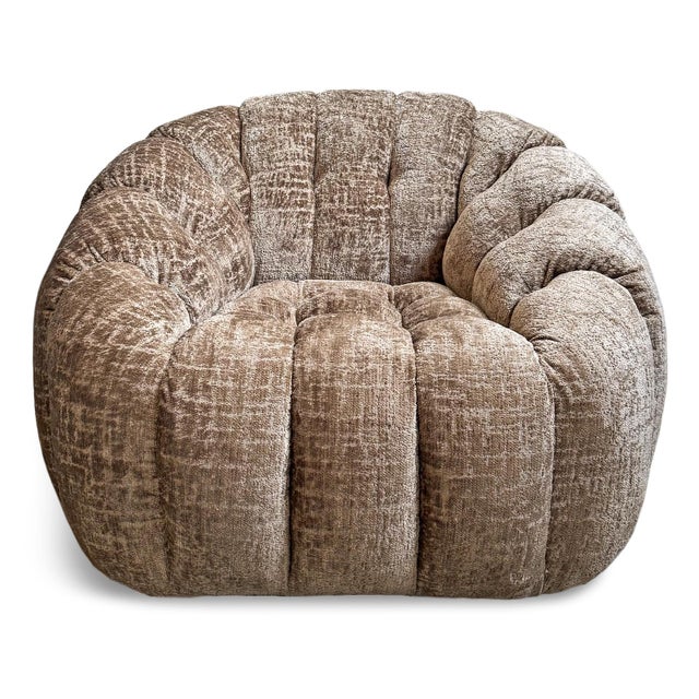Textile Modern Tufted Mushroom Velour Swivel Chair For Sale - Image 7 of 12