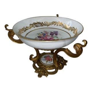 Early 19th Century Sèvres French Ormolu-Mounted Porcelain Compote With Floral Decoration. For Sale