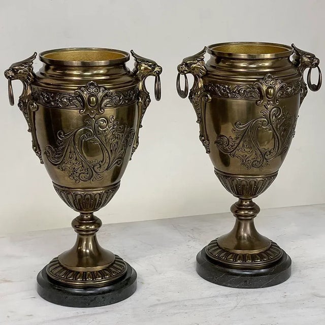 Pair of 19th Century French Napoleon III Period Bronze & Brass Urns For Sale - Image 13 of 13