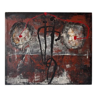 1980’s Vintage Expressionist Abstract Acrylic on Canvas Painting – Unframed For Sale