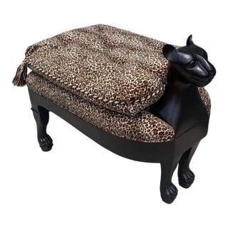 1970s Wood Egyptian Revival 30 X 36 1/2 Cat Bench Down Filled Clean Upholstery For Sale