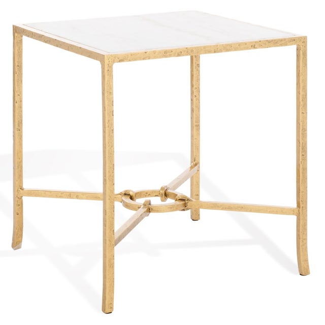 Tauri Metal Square Accent Table in Brass with White Marble Top For Sale In Philadelphia - Image 6 of 7