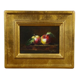 Russian Olga Plam Pair of Apples Still Life Oil Painting on Board 12", Framed For Sale