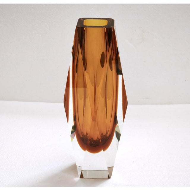 Large Faceted Amber and Clear Formia Sommerso Murano Glass Vase, Italy, 1970s For Sale - Image 13 of 18
