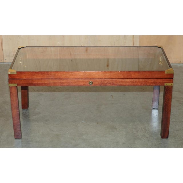 Military Campaign Style Coffee Table with Exhibition Glass Display Case For Sale - Image 3 of 18