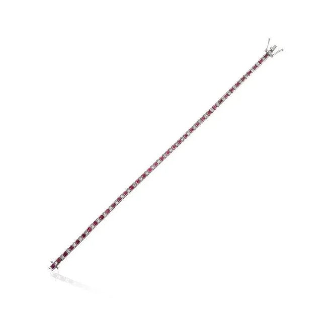 Not Yet Made - Made To Order Ruby Diamond Alternating Tennis Bracelet in 18k White Gold For Sale - Image 5 of 7