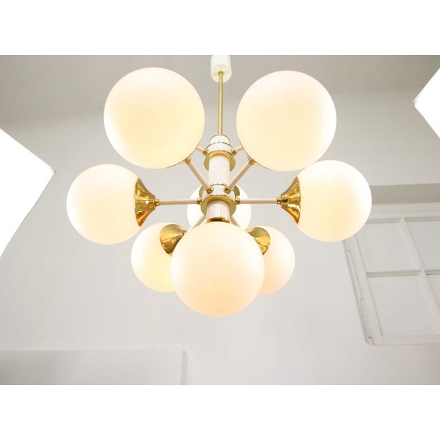 Vintage Italian Brass and Opaline 10-Arm Chandelier, 1970s For Sale - Image 15 of 18