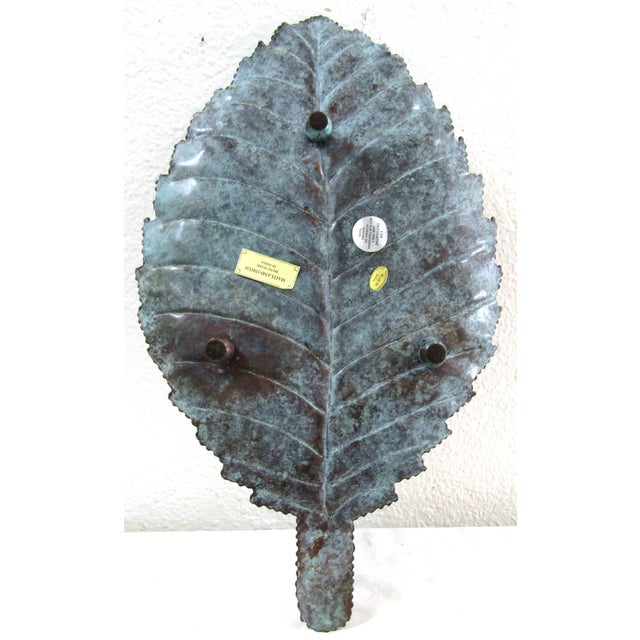 Metal Vintage Maitland-Smith Verde Green Brass Pointed Leaf Centerpiece Tray For Sale - Image 7 of 9