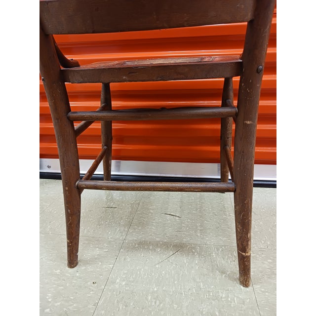 Antique American Pressed Back Oak Dining Chair With Embossed Leather Seat For Sale - Image 12 of 14