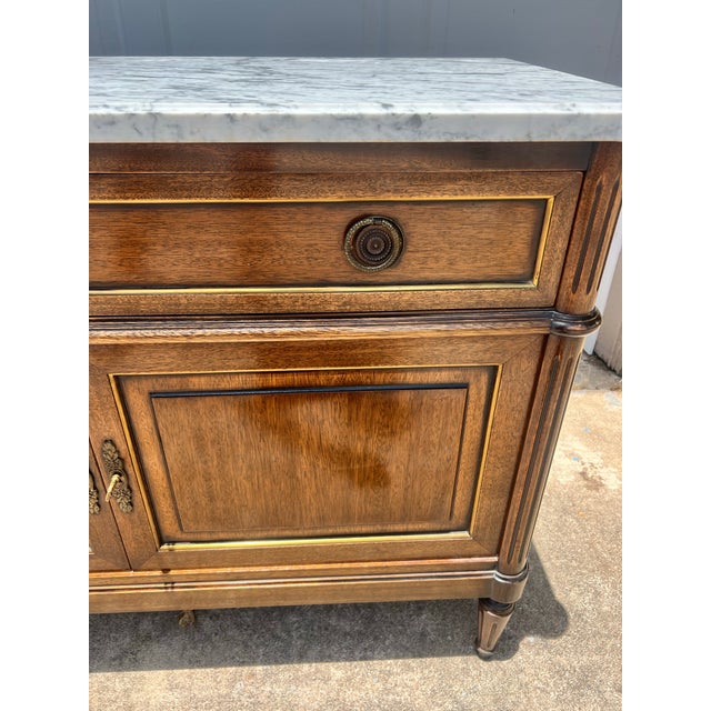 French 19th Century Louis XVI Walnut Carrara Marble Top Two Door Buffet For Sale - Image 4 of 12