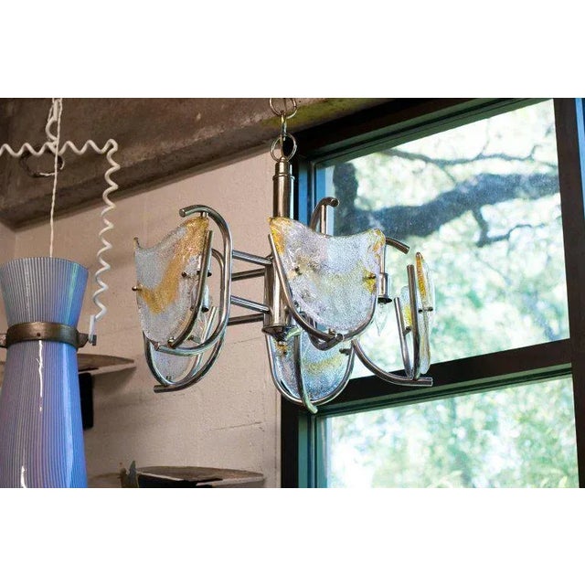 Mid-Century Modern Italian Midcentury Mazzega/Murano Chandelier With Chrome Frame and Amber Glass For Sale - Image 3 of 9
