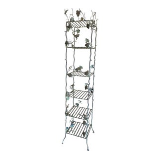 Vintage Faux Bois Iron Narrow Étagère Bookcase For Sale