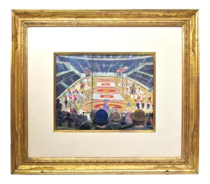 1930s Circus Scene Gouache Painting by Walter Kumme, Framed