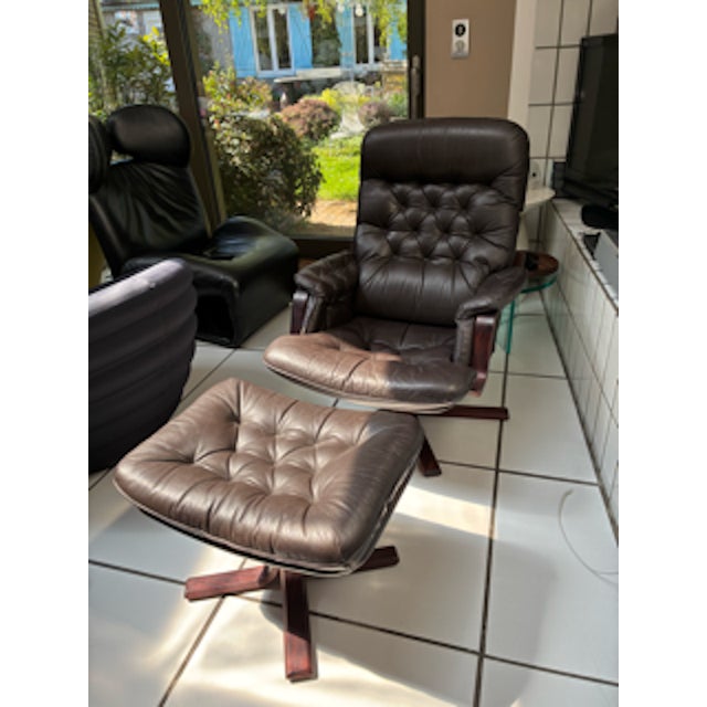 Animal Skin Set of Scandinavian Lounge Chair & Footstool, 1960, Set of 2 For Sale - Image 7 of 7
