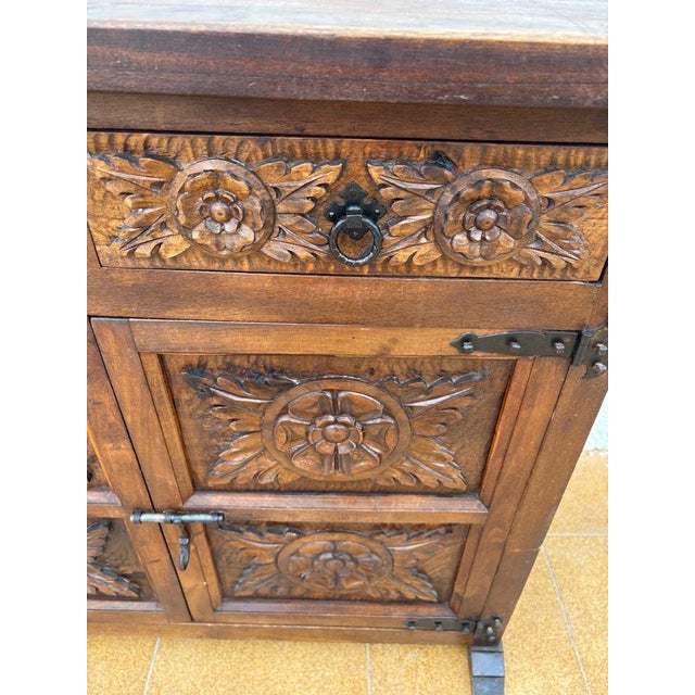Spanish Rustic Castilian Carved Wood Cabinet, 1930s For Sale - Image 16 of 18