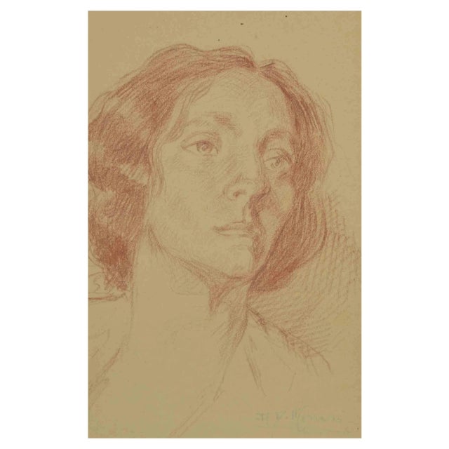 Augusto Monari, Portrait, Drawing in Pencil, Early 20th Century For Sale