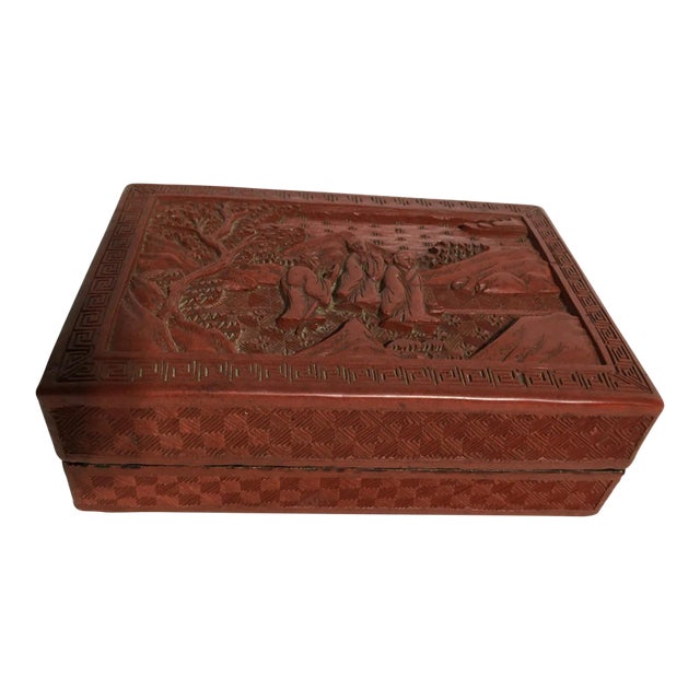 Antique Chinese Red Cinnabar Box For Sale