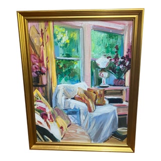 1990s Oil on Canvas American School Impressionist Signed Framed Depicting Old Interior For Sale