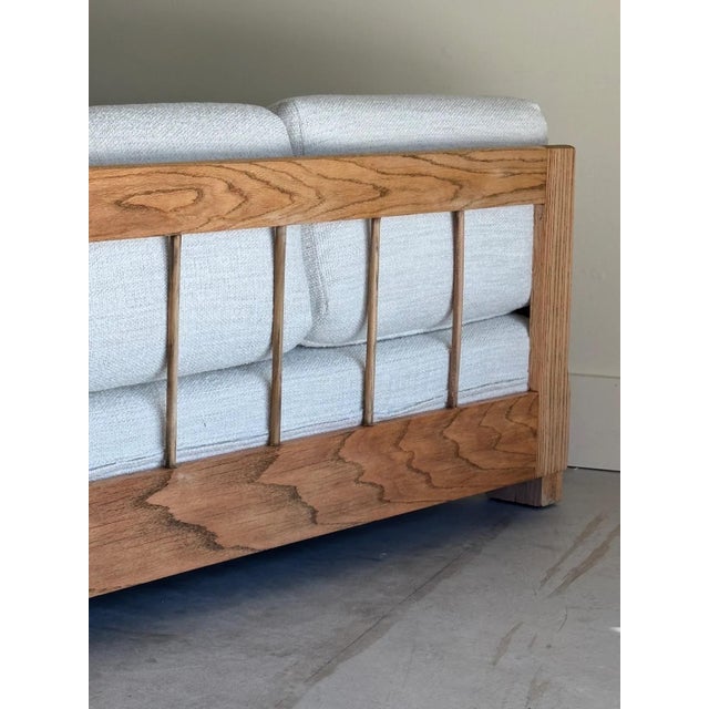 Brown Sculptural Oak Sofa With Boucle Upholstery by Howard Furniture 1950s For Sale - Image 8 of 10