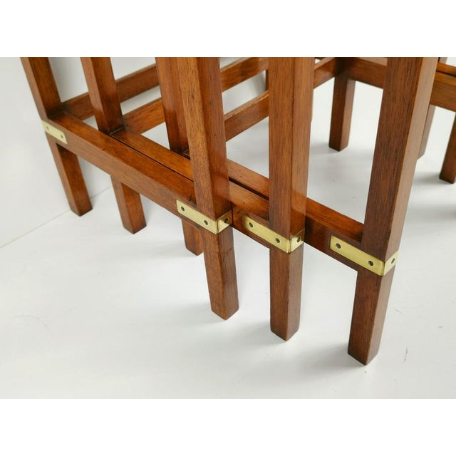 1940s Regency English Military Campaign Nesting Tables in Mahogany, 1940s, Set of 3 For Sale - Image 5 of 11