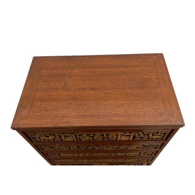 1970s Mid Century Chinese Cabinet, Silverware Storage, Three Drawer's Hand Carved For Sale - Image 10 of 17