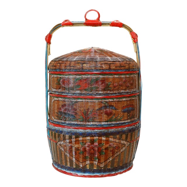 Mid 20th Century Vintage Antique Chinese Wedding Basket For Sale