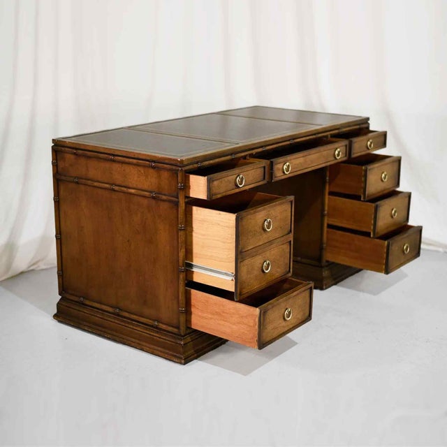 Mid Century Hollywood Regency Faux Bamboo Partner Desk by Sligh Furniture For Sale - Image 10 of 12