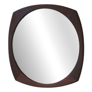 Vintage Scandinavian Round Mirror in Teak, 1960 For Sale