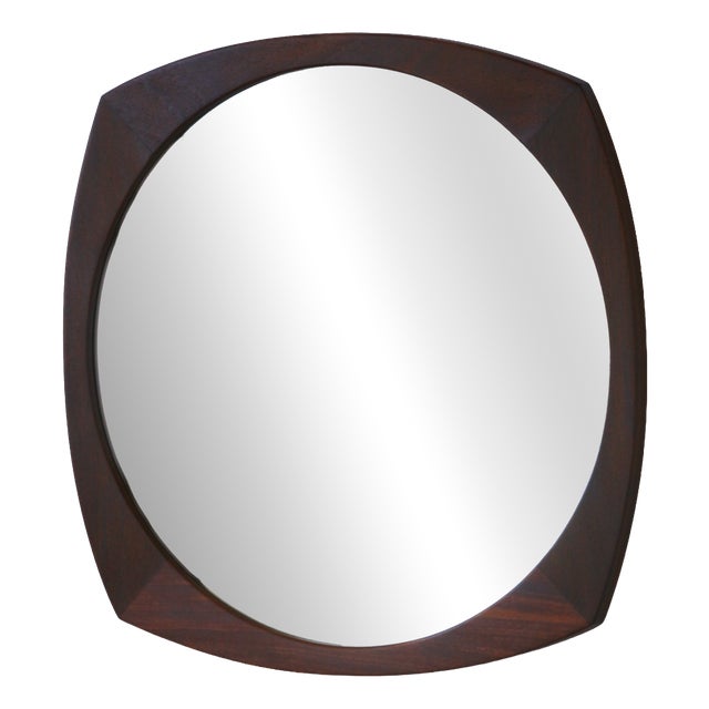 Vintage Scandinavian Round Mirror in Teak, 1960 For Sale