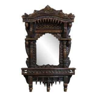 Royal Traditional Hand Carved Indian Mirror With Ornate Hand Paintings For Sale