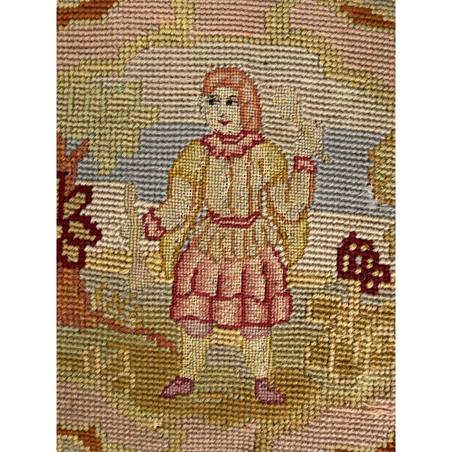 Antique French Louis XV Style Carved Wood Figural Needlepoint Footstool For Sale - Image 4 of 15