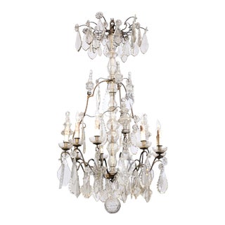 1840s French Louis-Philippe Period Nine-Light Crystal and Iron Chandelier For Sale