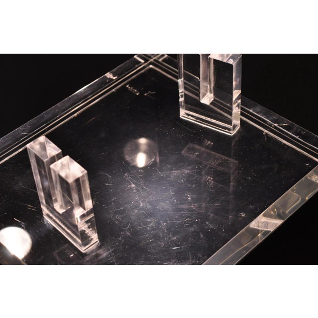 Black Vintage Mid Century Modern Clear Lucite & Black Acrylic Lighted Pedestal Stand For Sale - Image 8 of 18