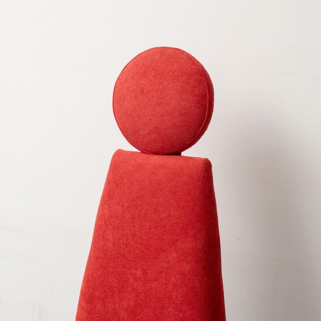 1960s High-Back Chair in Red Fabric with Wooden and Brass Feet, 1960s For Sale - Image 5 of 10