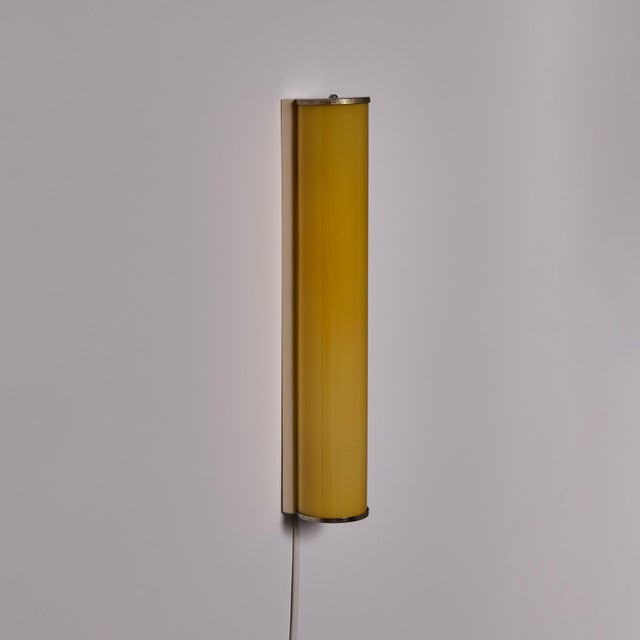 1940s 1940s Finnish Yellow Cylindrical Glass & Metal Plug-in Wall Lamp For Sale - Image 5 of 18