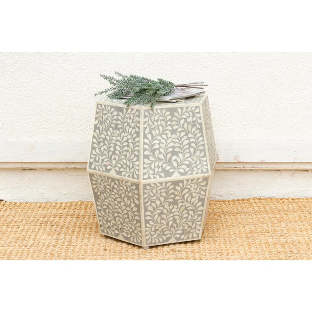Wood Sculptural Floral Octogonal Inlay End Table For Sale - Image 7 of 7